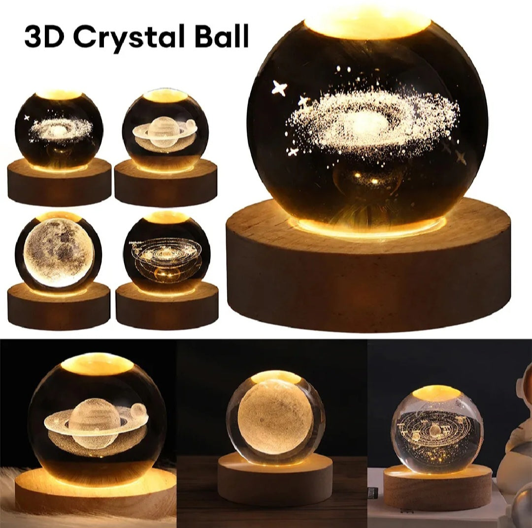 Crystal Ball Night Light Glowing Planet Galaxy Astronaut 3d Moon Table Lamp Usb (random Design)