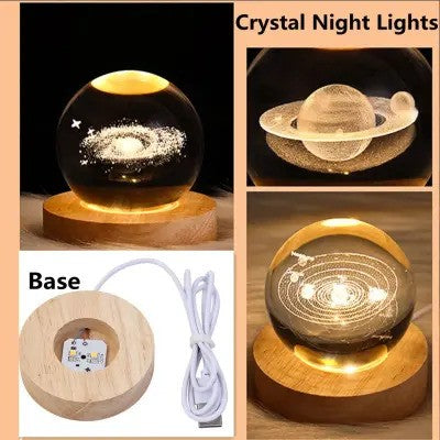 Crystal Ball Night Light Glowing Planet Galaxy Astronaut 3d Moon Table Lamp Usb (random Design)